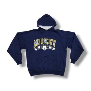 Vintage 90's Walt Disney Designs Mickey Mouse Face Navy Blue Hoodie Size L